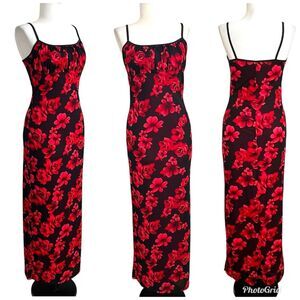 Candy Rocket Y2K Floral Mesh Babydoll Maxi Dress M Red Milkmaid Whimsigoth Sheer